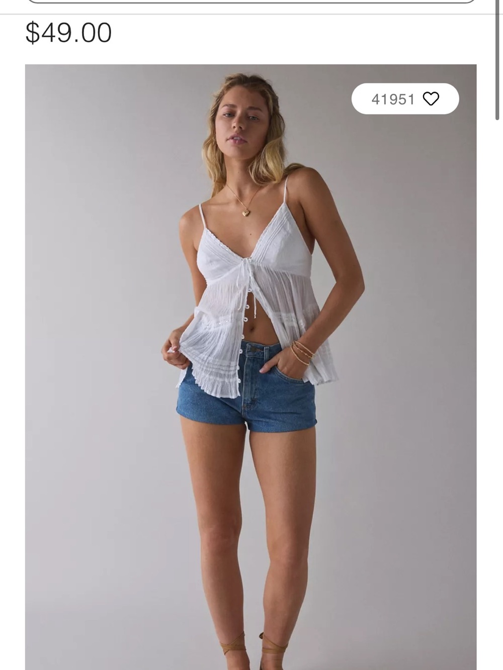 Urban Outfitters White Pleated Tie-Front Cami